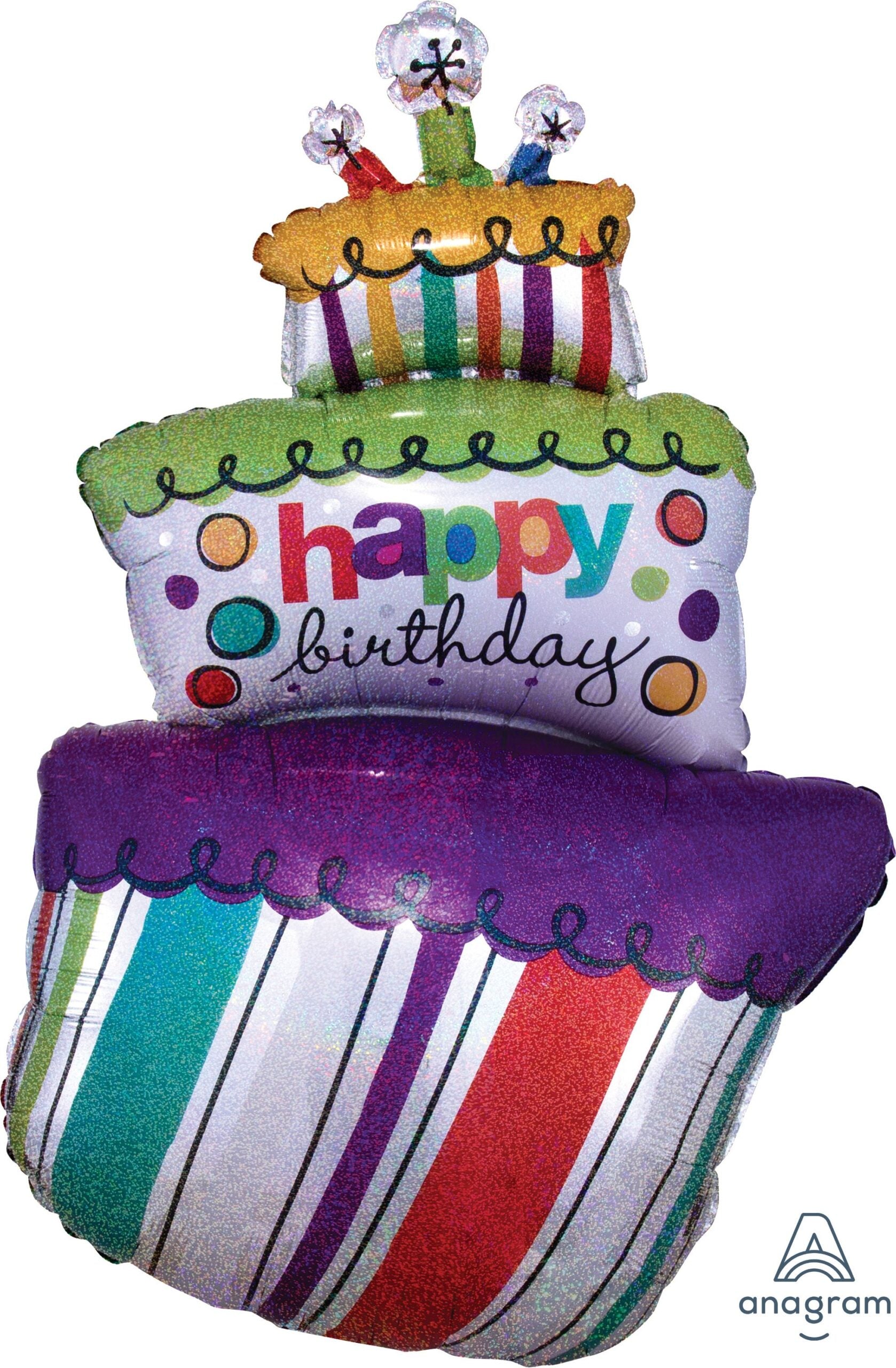 37" Jumbo Holographic Funky Birthday Cake Helium Foil Balloon (1 PK) #21937