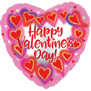 14" Mini Happy Valentine Glitter Frame Heart Shape Air Fill Only Foil Balloon (5 Pack) #224091-14