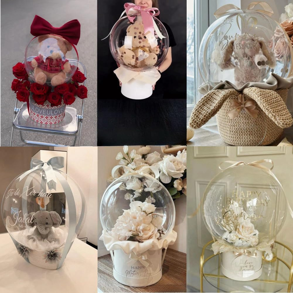 Large Clear Stuffable Balloons, 10-Pack Extra Wide Mouth Bubble Balloons for Gift Wrapping - Ideal for Mother's Day, Bridal Showers, and Birthday Celebrations