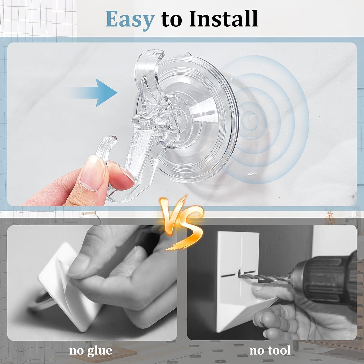 Set of 3 Clear Shower Suction Cup Hooks, Maximum Load Capacity 11 lbs