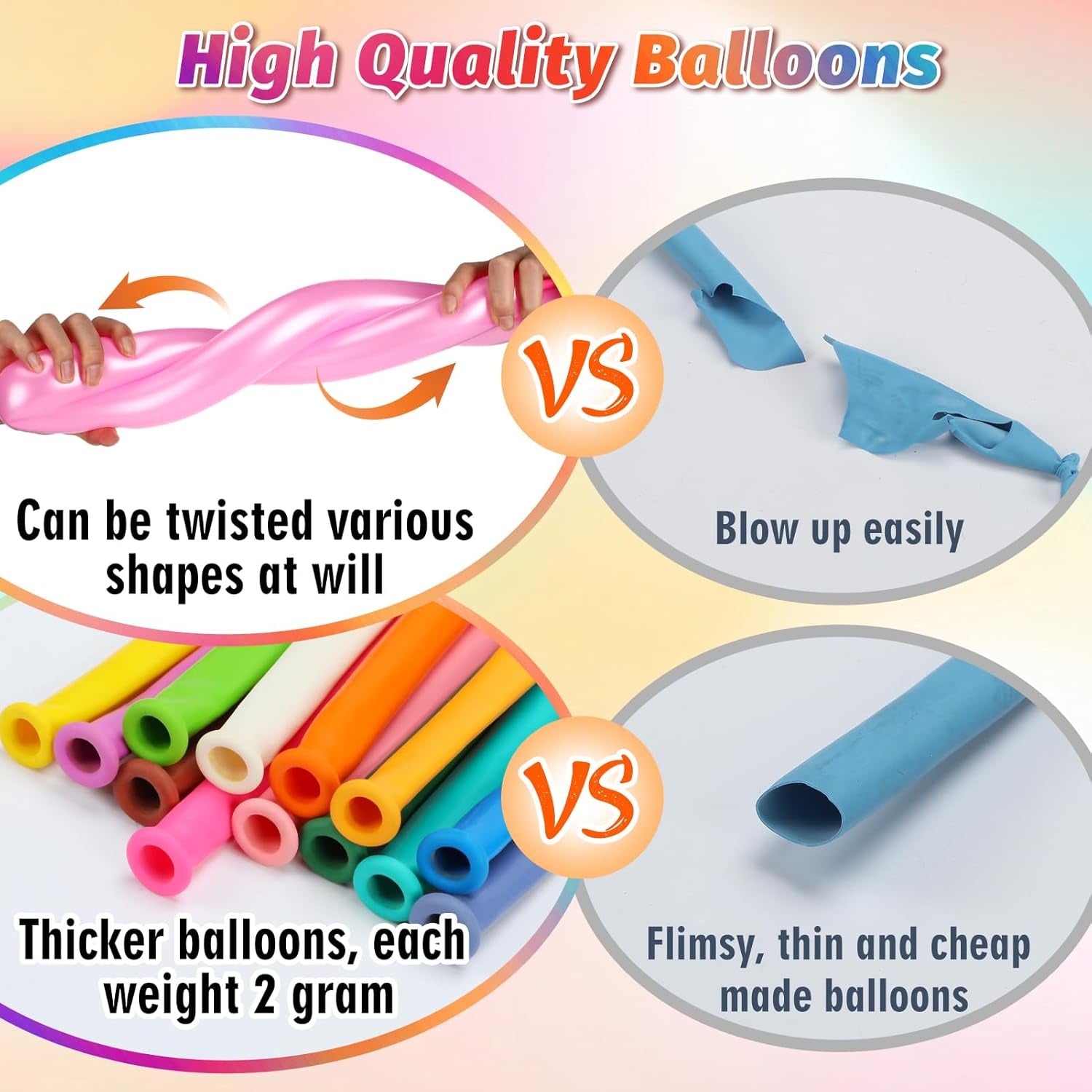 100 Pcs Premium Latex 260 Balloons Kit with Pump for Kids Party | Twisting Long Balloons to Make Animals Flowers, Fun Rainbow Balloons for Party Boys Girls Birthday Gifts Clowns Wedding Decor