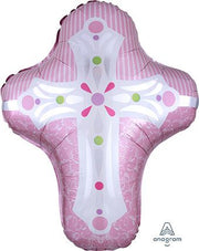 28" Pink Religious Cross Helium Foil Balloon 1ct (D) #25023