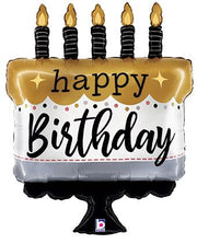 28" Satin Happy Birthday Gold and Silver Cake Helium Foil Balloon (1 Pack) #25281