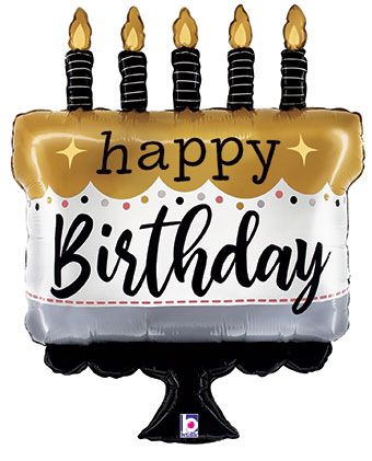 28" Satin Happy Birthday Gold and Silver Cake Helium Foil Balloon (1 Pack) #25281