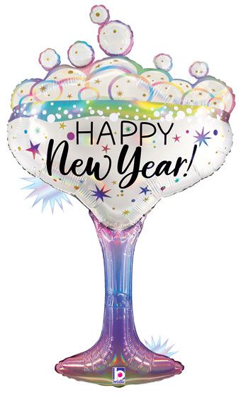 37" Jumbo Opal Happy New Year Champagne Glass Foil Balloon(1 Pack) #25413