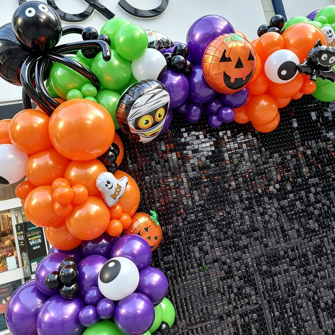 Halloween Party Balloons, 50Pcs 12Inch Green Purple Orange Black Balloons