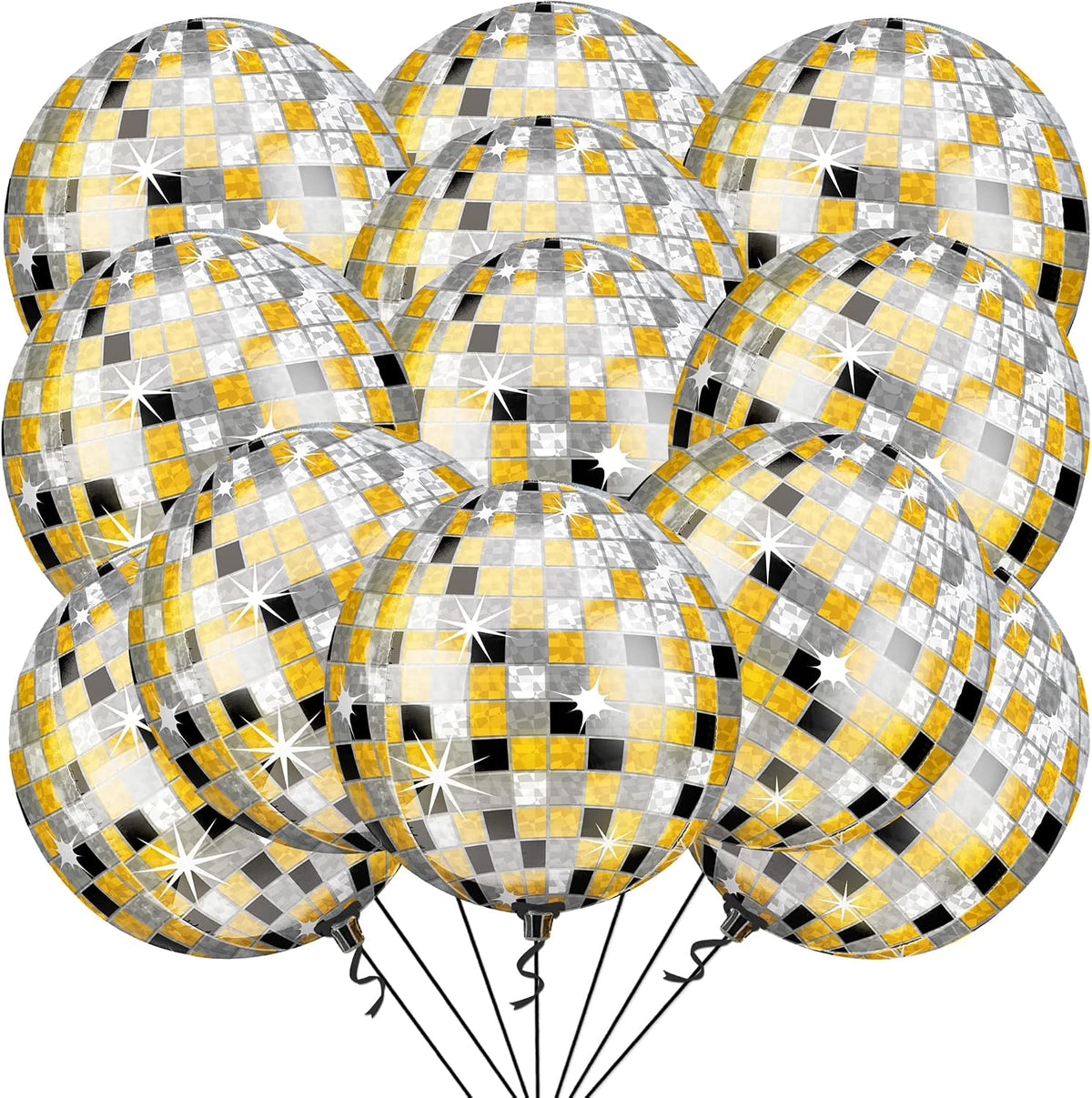 22-Inch Black Mylar Round Foil Balloons - Pack of 12