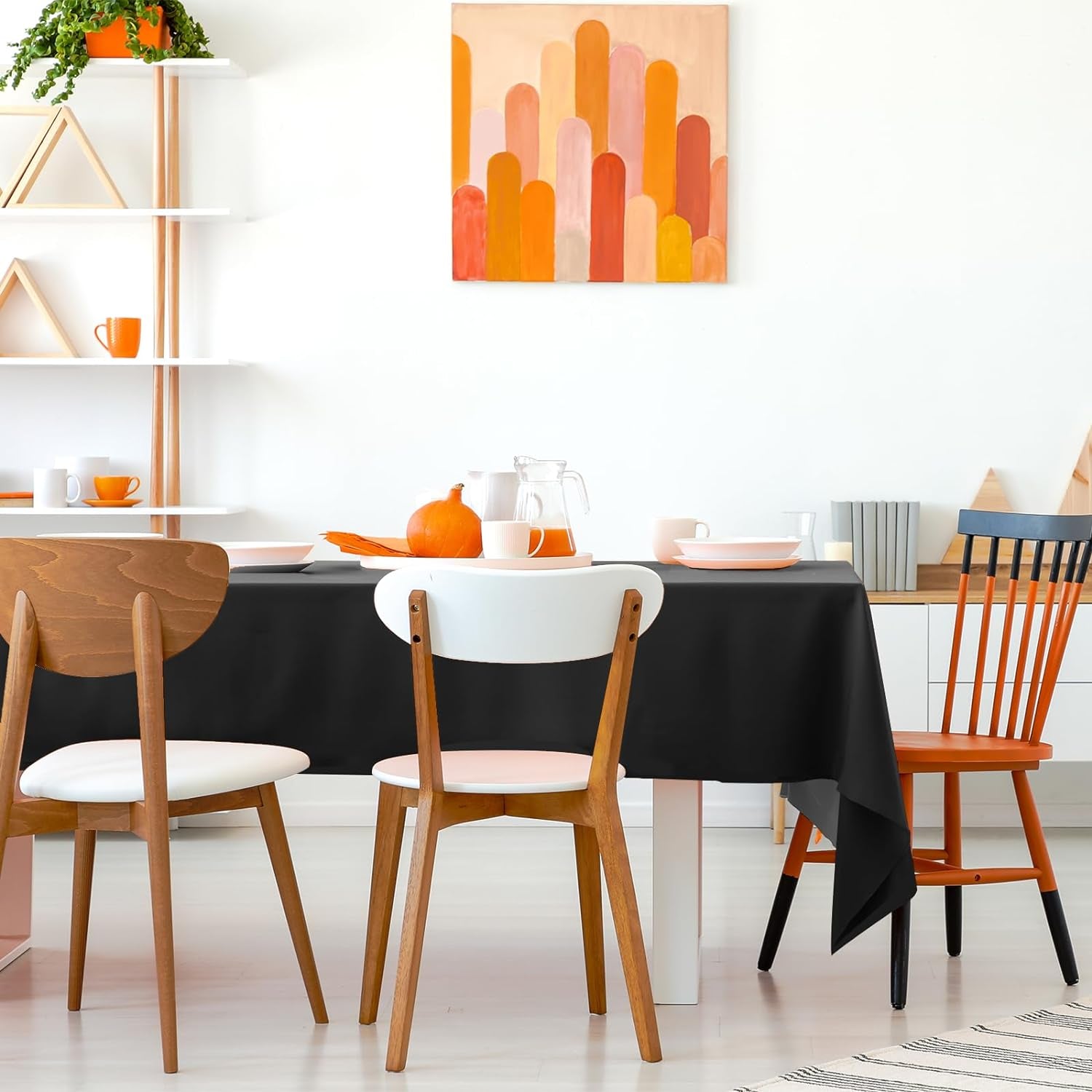 6PCS Black Plastic Tablecloths 54 X 108 Inch, Disposable Table Cloths Rectangle Party Table Covers