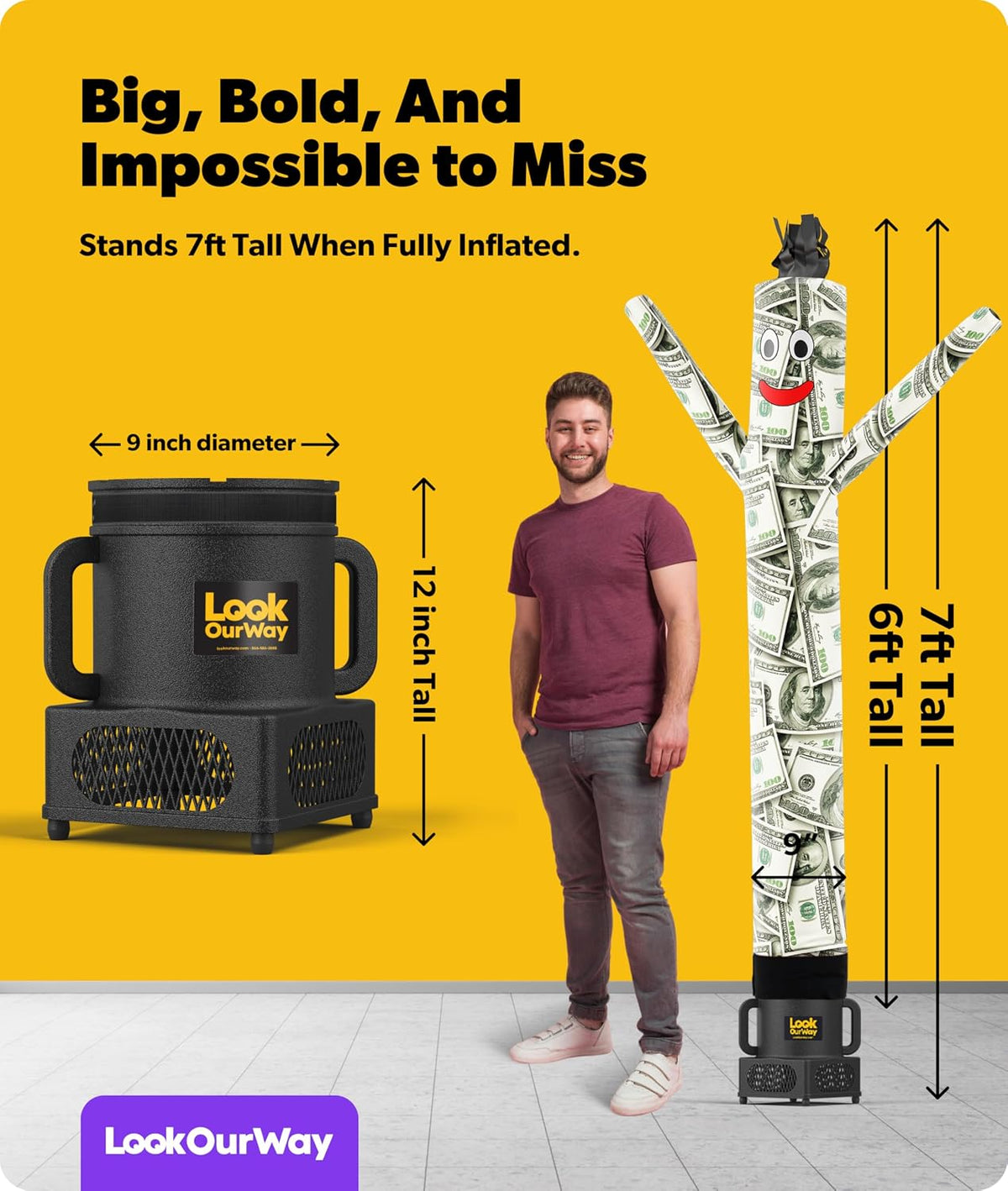 Air Dancers Wacky Waving Inflatable Tube Man - 7Ft Tall Inflatable Dancing Man with Weather-Resitant Blower for Business Advertising - Character Money Theme - Billionaire