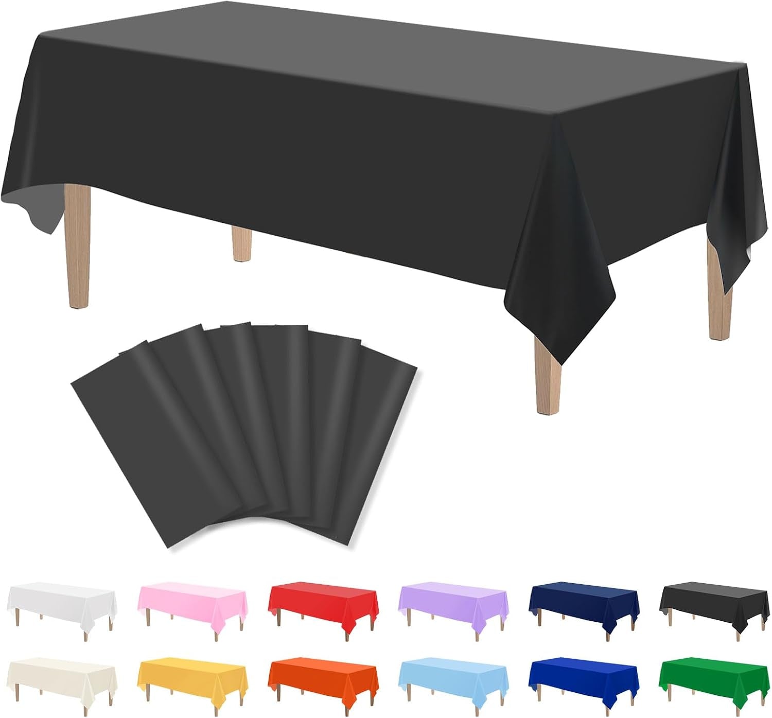 6PCS Black Plastic Tablecloths 54 X 108 Inch, Disposable Table Cloths Rectangle Party Table Covers
