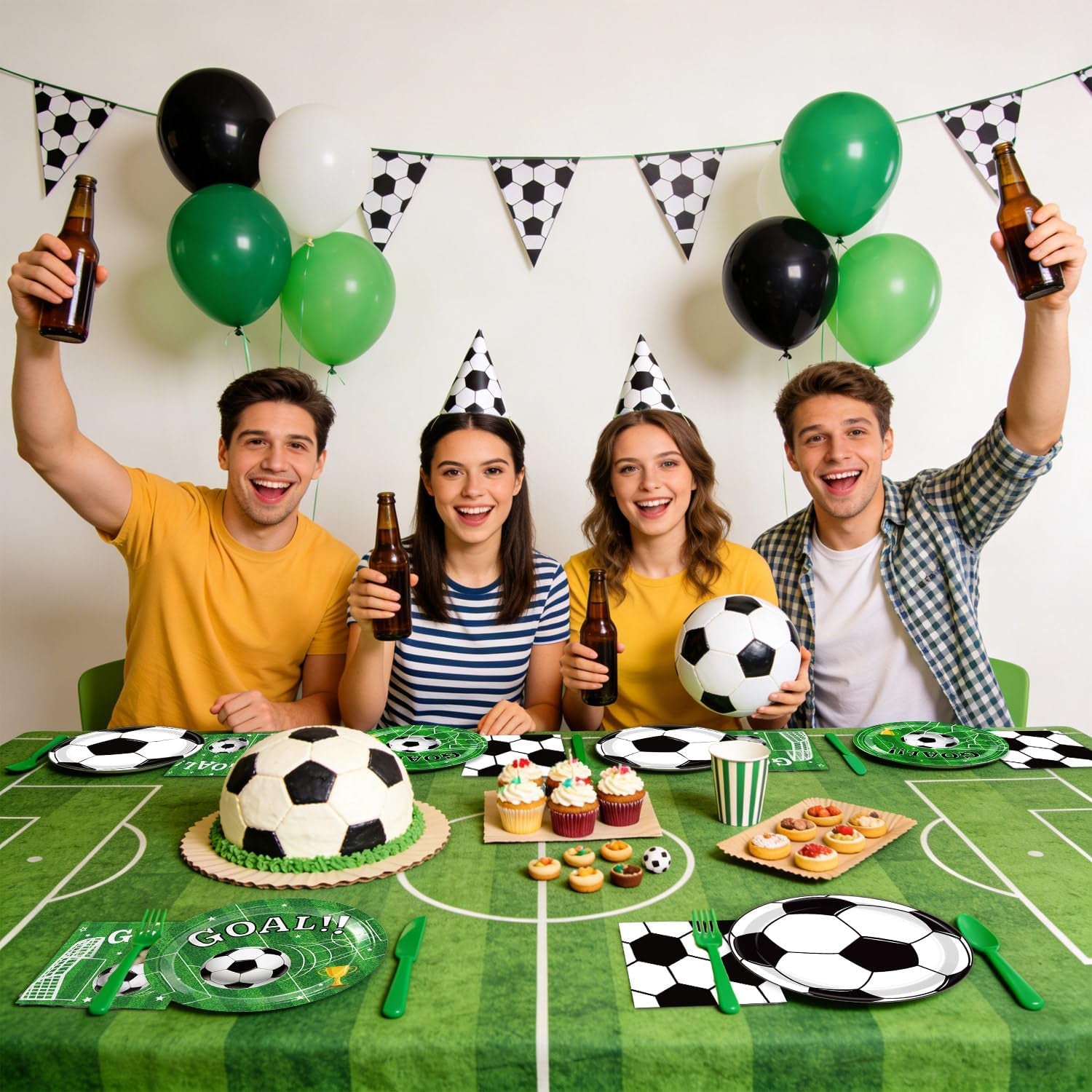 72 Pcs Soccer Plates and Napkins, Soccer Birthday Party Decorations Including Dinner Plates, Dessert Plates and Napkins for Boys Sports Soccer Party Decorations, Serves 24