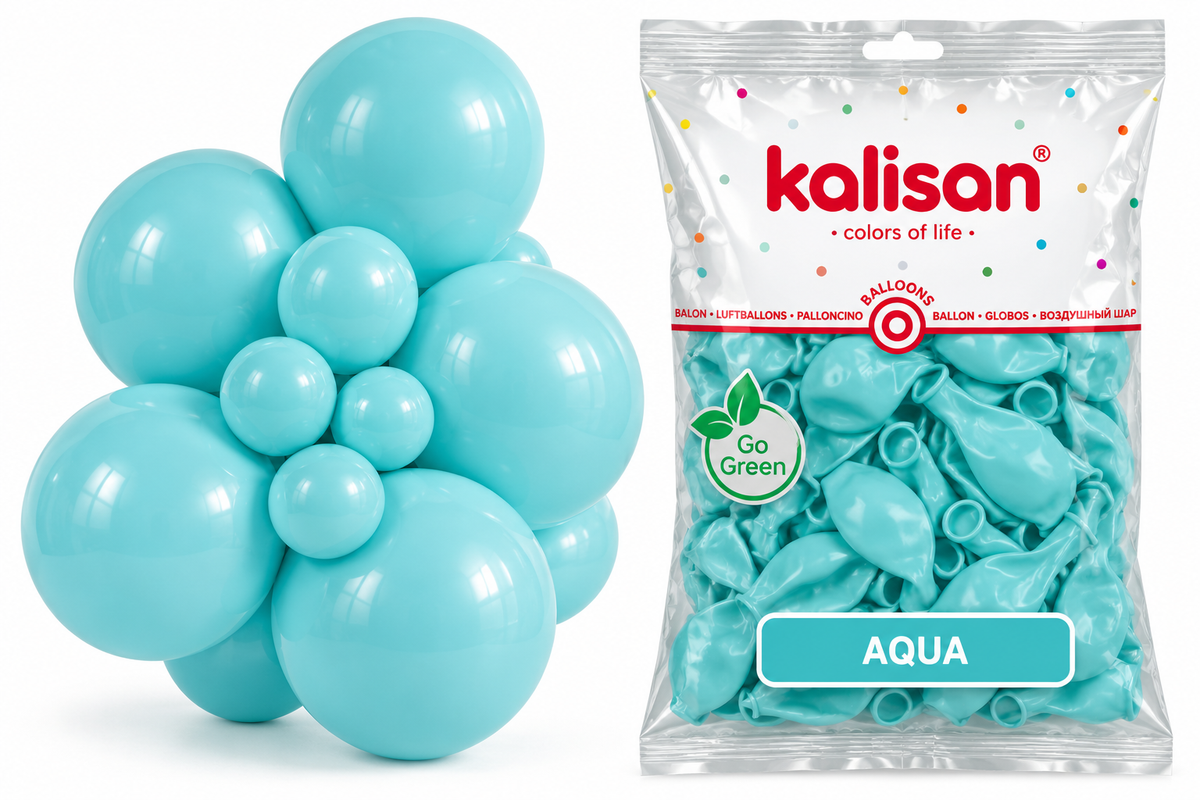 12" Kalisan Standard Aqua Latex Balloons 50 Count Bag - SKU #67864