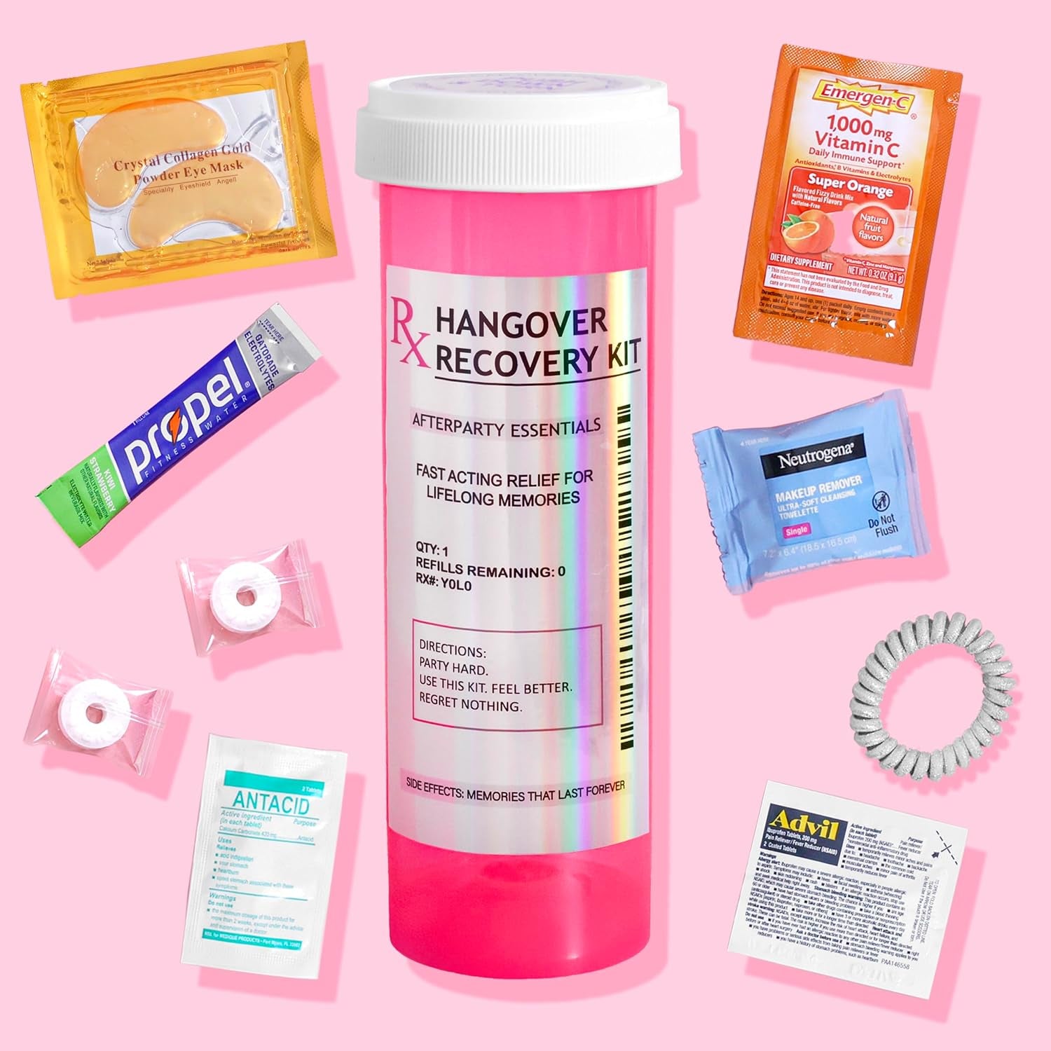 6 Pack Hangover Kit Party Favors in XL Pink Bottle | Bachelorette Party Favors, 21St Birthday & Bridesmaid Gifts | Funny Hangover Kit Supplies