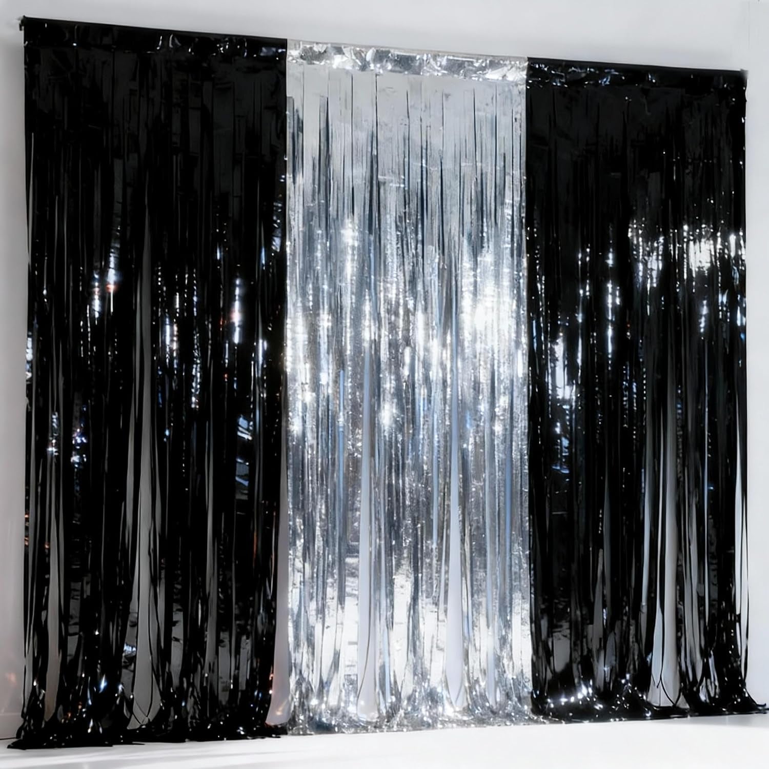 3-Pack Black Gold Foil Fringe Curtain,Party Decoration Streamer | 9.9*6.5Ft Party Backdrop,Birthday Tinsel,Happy Retirement Back Drop,Graduation ,Farewell,Summer Back to School