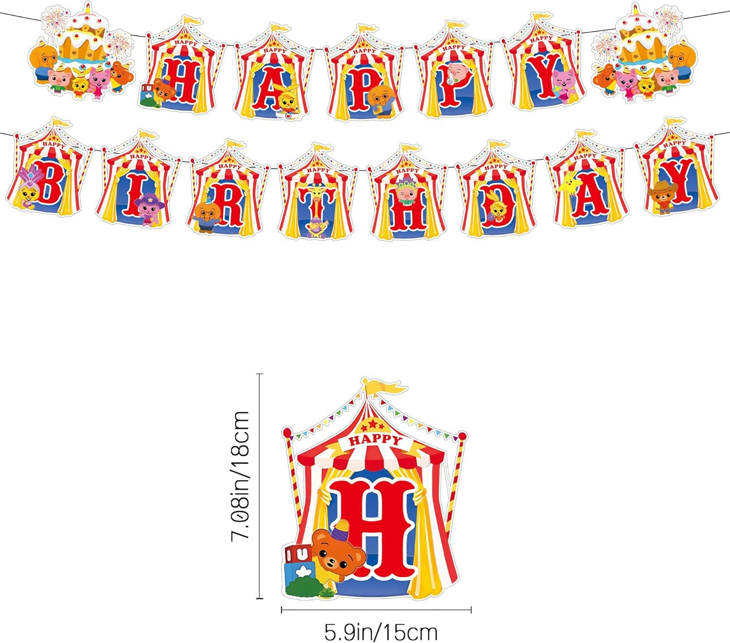Circus Theme Birthday Party Decorations, Cartoon Carnival Animal Party Supplies with Happy Birthday Banner, Backdrop, Balloons, Cake & Cupcake Toppers for Carnival Themed Kids Birthday Party Decor