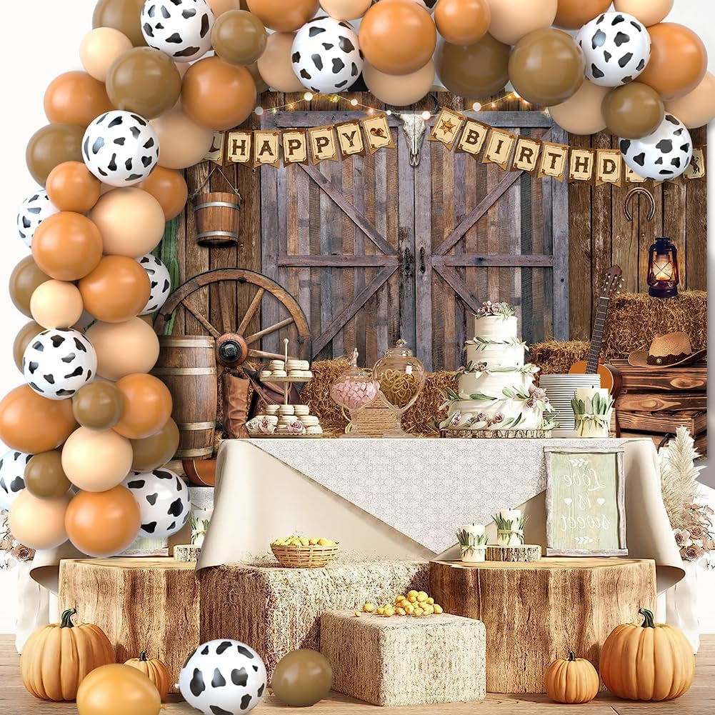 Cowboy Birthday Party Decorations Western Birthday Party Supplies, 65Pcs Cowboy Balloons and 1Pcs Western Birthday Backdrop for Cowboy Rodeo Birthday Party Country Western Baby Shower