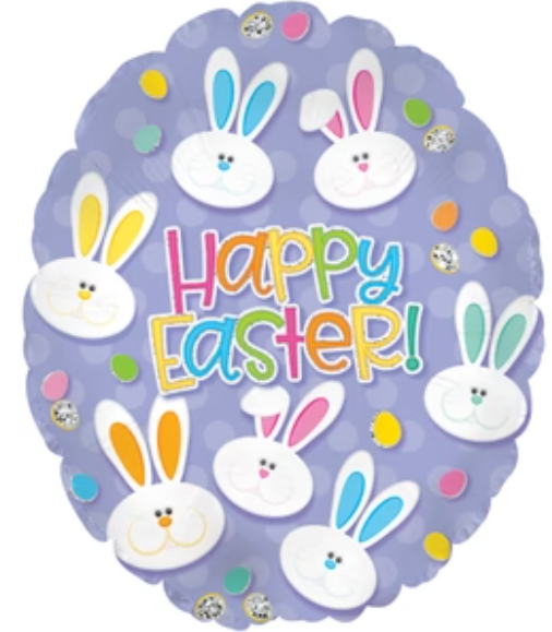 18" Happy Easter Bunny Faces Egg Shape Helium Foil Balloon (5 PACK) #314010