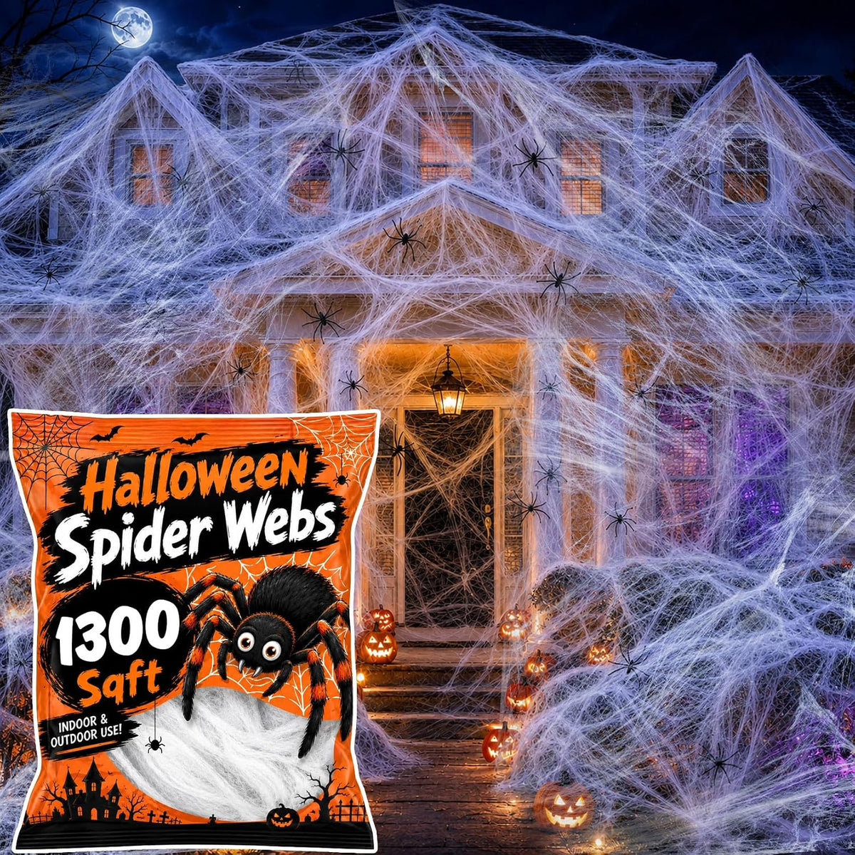 1100 Sqft Halloween Spider Webs - Outdoor Cobwebs with 40 Spiders