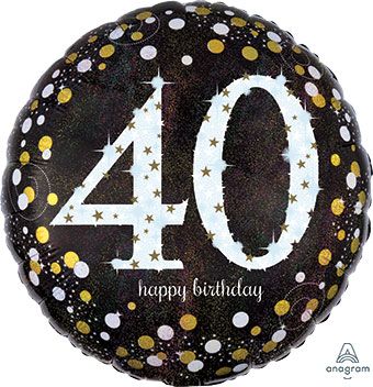 18" 40th Sparkling Birthday Helium Foil Balloons #32130 1ct