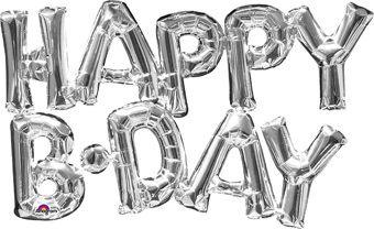 HAPPY B*DAY Silver Connected Phrase Balloons AIR FILL #33095
