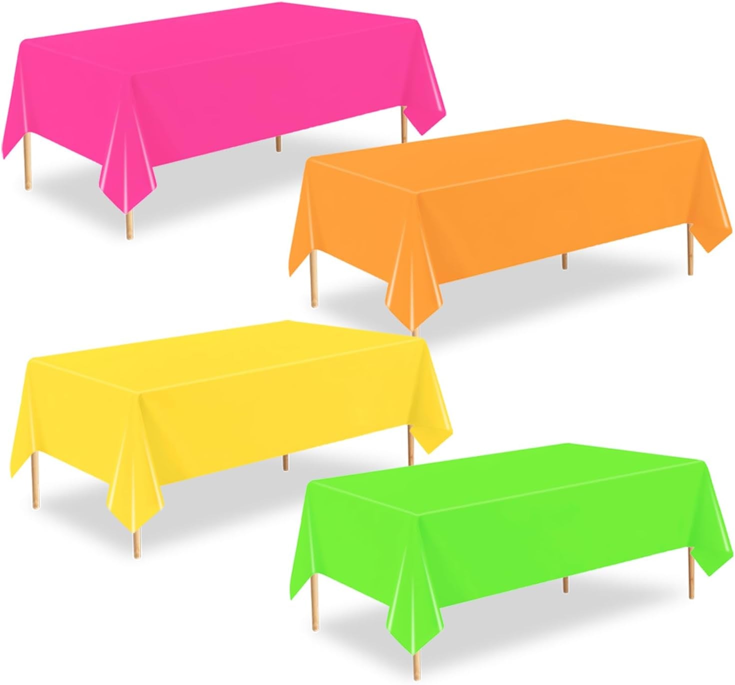 4 Pack Neon Color Plastic Table Cloths, 54 X 108 Inch Disposable Rectangular Tropical Colored Tablecloth for Picnic, Neon Birthday Party Decorations