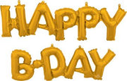 HAPPY B*DAY Gold Connected Phrase Balloons AIR FILL #33759