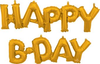 HAPPY B*DAY Gold Connected Phrase Balloons AIR FILL #33759