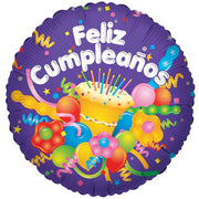 9" Spanish Birthday Feliz Cumpleanos Cake & Streamers Air Fill Only Foil Balloon (5PACK) #34162-09
