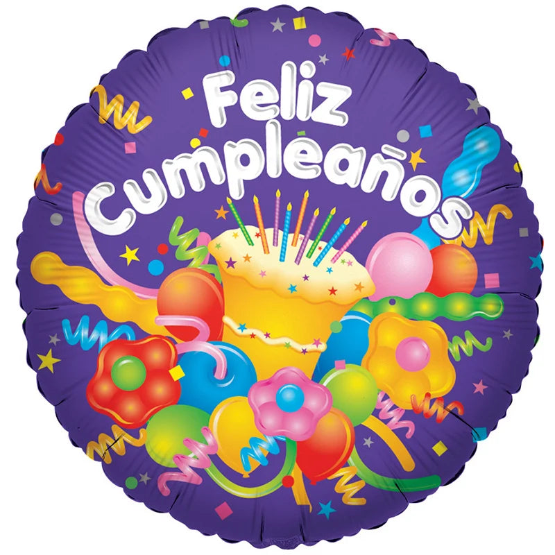 9" Spanish Birthday Feliz Cumpleanos Cake & Streamers Air Fill Only Foil Balloon (5PACK) #34162-09
