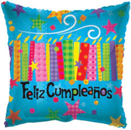 18" Spanish Feliz Cumpleaños Candles Helium Foil Square Balloons (5 PACK) #34164
