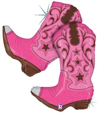 pink boot balloons, pink western balloons
