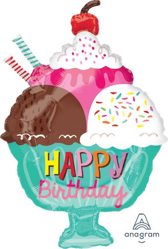 23" Ice Cream Happy Birthday Sundae Shape Balloon 1ct #35617