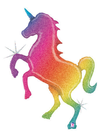 LARGE SHAPE GLITTER HOLOGRAPHIC RAINBOW UNICORN 54"  #35700P