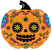 28" Mighty Bright Sugar Skull Pumpkin Helium Foil Balloon 1ct #35904