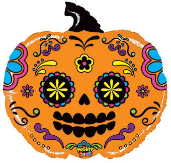 28" Mighty Bright Sugar Skull Pumpkin Helium Foil Balloon 1ct #35904