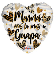 18" Spanish Mother's Day Balloons Mamma eres Las Mas Guapa Heart Shape Helium Foil Balloons (5 Pack) #35933
