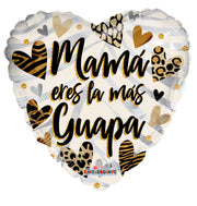 18" Spanish Mother's Day Balloons Mamma eres Las Mas Guapa Heart Shape Helium Foil Balloons (5 Pack) #35933