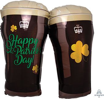 28" Holographic St. Patrick's Beer Glasses Helium Foil Balloons 1CT #36922