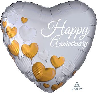 18" Happy Anniversary Platinum Heart Satin Luxe Foil Balloon (5 PACK) #38001