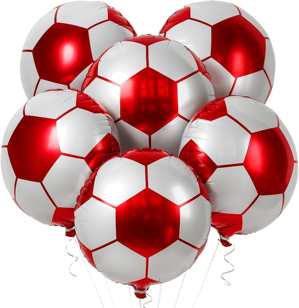 , Red Soccer Balloons -18 Inch, Pack of 6 | Soccer Birthday Party Decorations, Sports Themed Party Decorations | Soccer Decorations for Party with Red and White Balloons