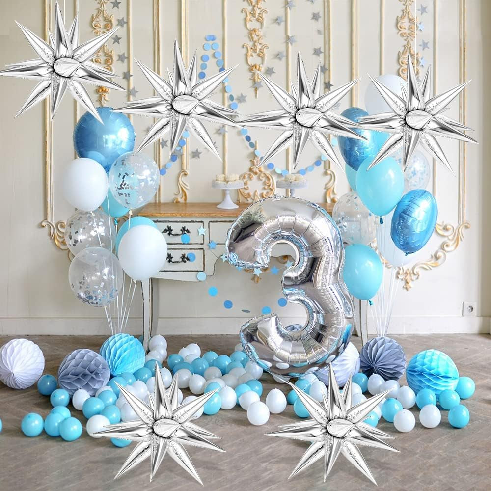 74 PCS Silver Star Balloons, 12 Point Star Foil Mylar Balloons Spike Explosion Cone Balloon for Party Decorations Supplies, Birthday, Wedding, Baby Shower, Graduation Balloon 2025