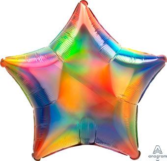 19" Iridescent Rainbow Star Helium Foil Balloons 5 Pack #39271