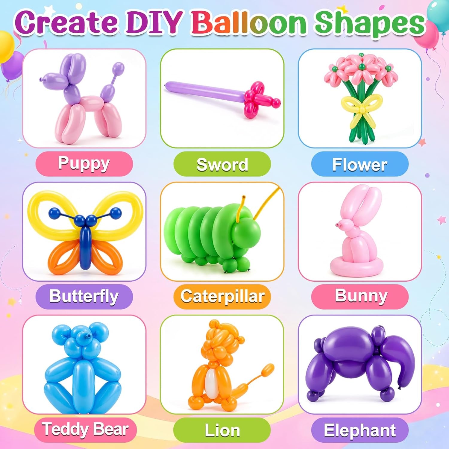 100 Pcs Premium Latex 260 Balloons Kit with Pump for Kids Party | Twisting Long Balloons to Make Animals Flowers, Fun Rainbow Balloons for Party Boys Girls Birthday Gifts Clowns Wedding Decor