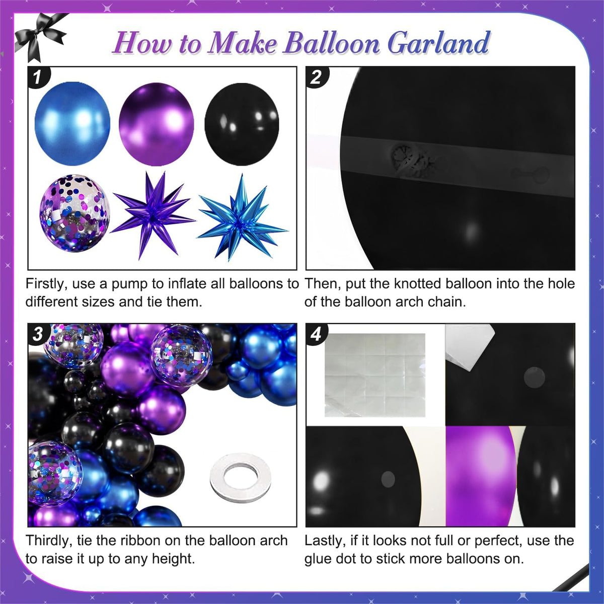 Black Purple Blue Balloon Arch Kit for Birthday Decorations