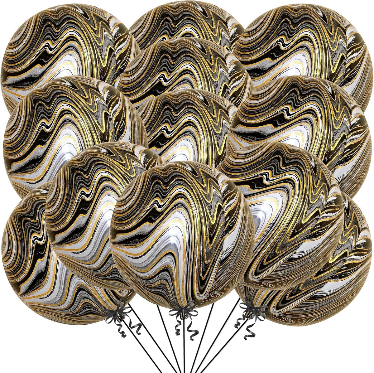 22-Inch Black Mylar Round Foil Balloons - Pack of 12