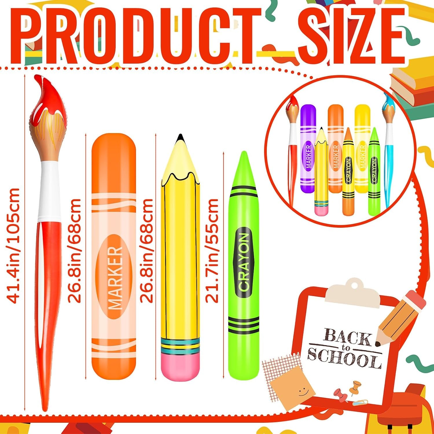 8 Pcs Colorful Art Party Decorations Set with Inflatable Paint Brushes Balloons Marker Pencil Crayon Balloons Prop Kit for Art Paint Back to Party Favor