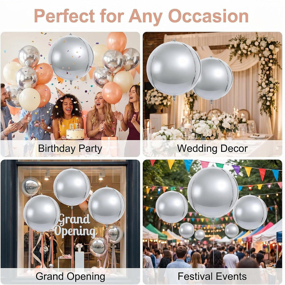 Set of 2 Oversized Silver Foil Balloons - Metallic Party Decorations
