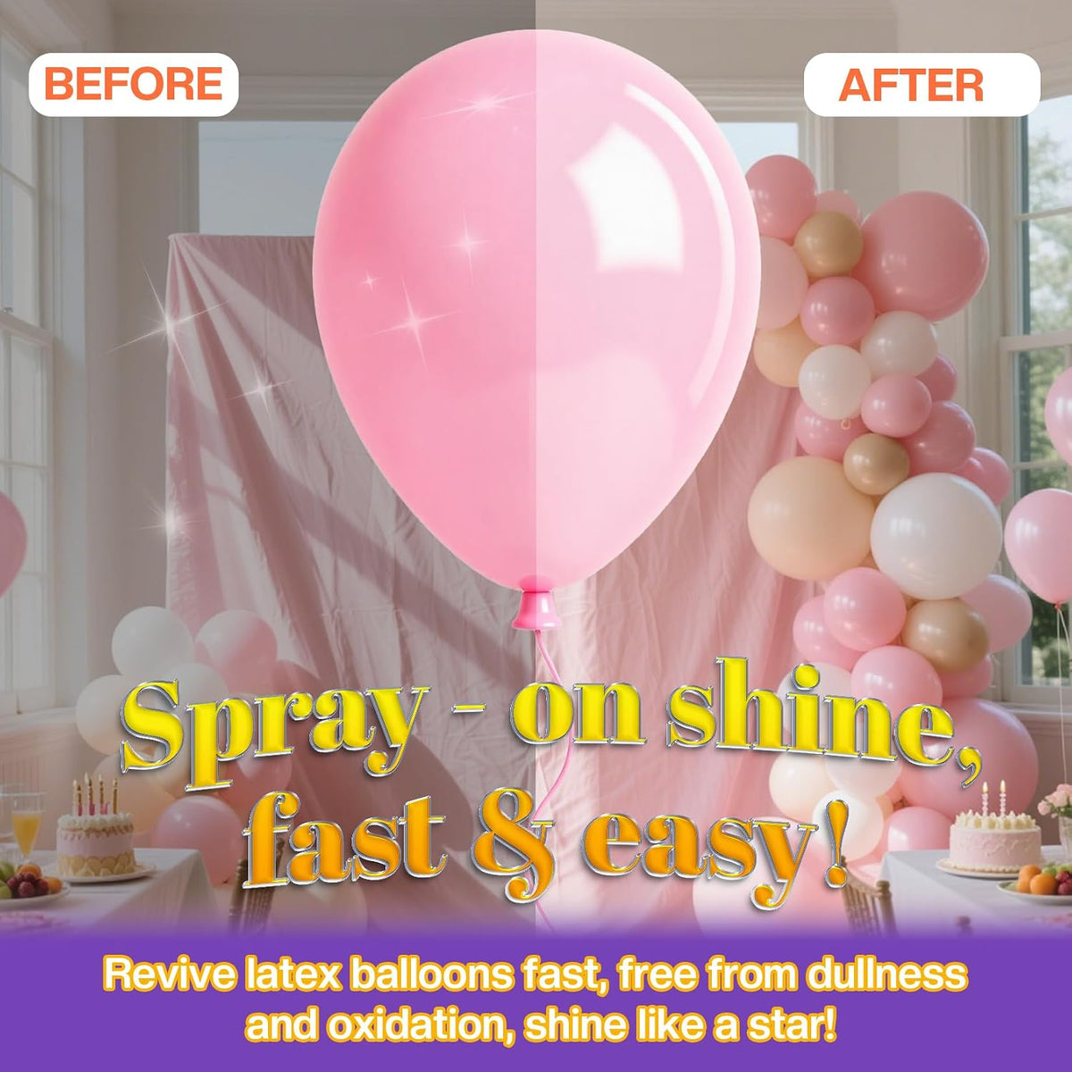 Balloon Shine Spray - 15 Oz Silicone Formula for Parties
