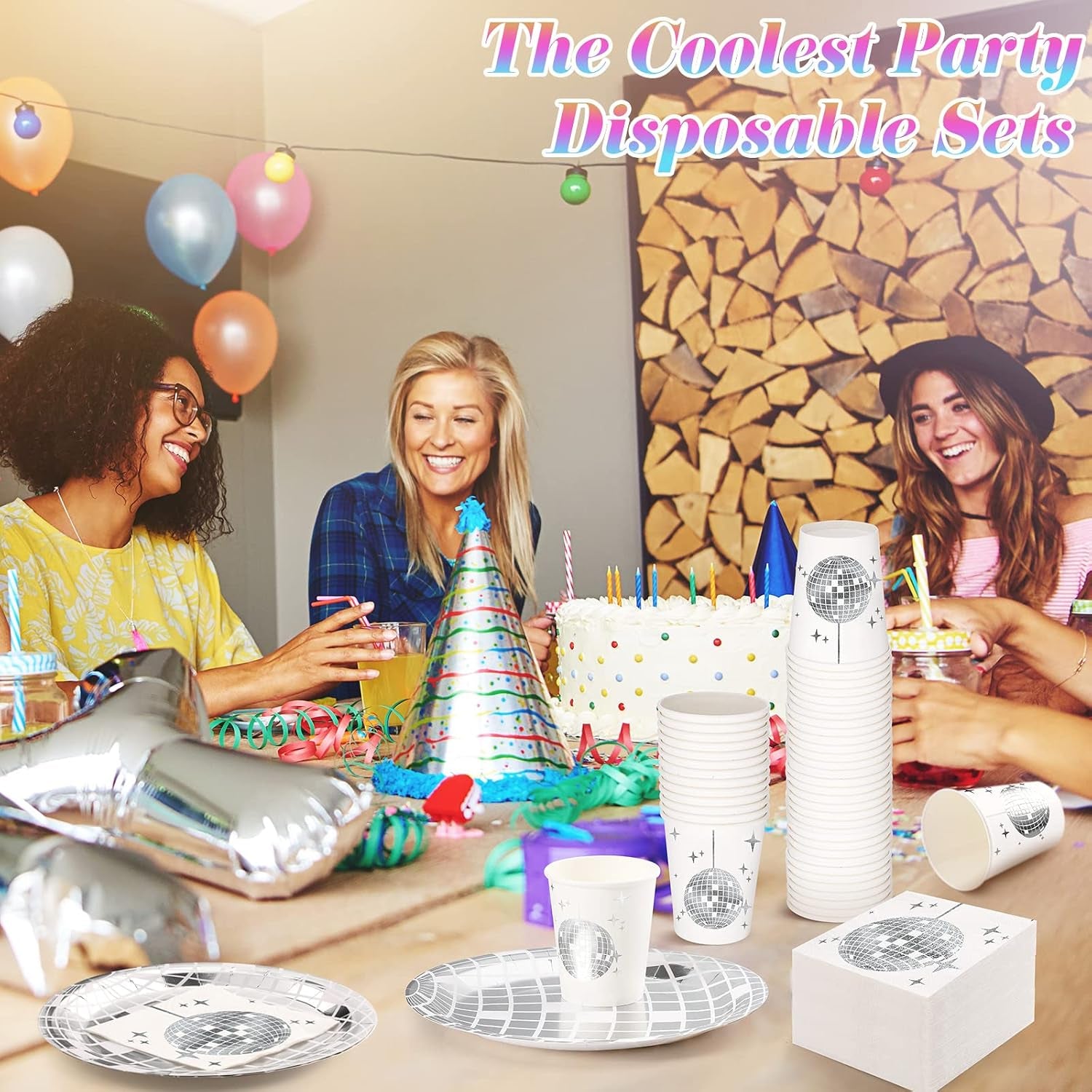 150 Pcs Disco Party Plates Cups and Napkins Silver Disco Ball Theme Party Decorations 70S Hip Hop Disposable Dessert Tableware Set Serves for 50 Guests Birthday Baby Shower Supplies