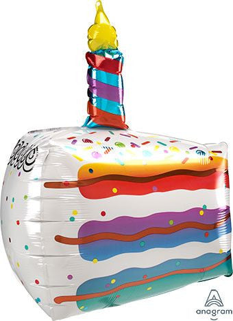 25" White Frosting Slice Birthday Cake Helium Foil Balloons #41252